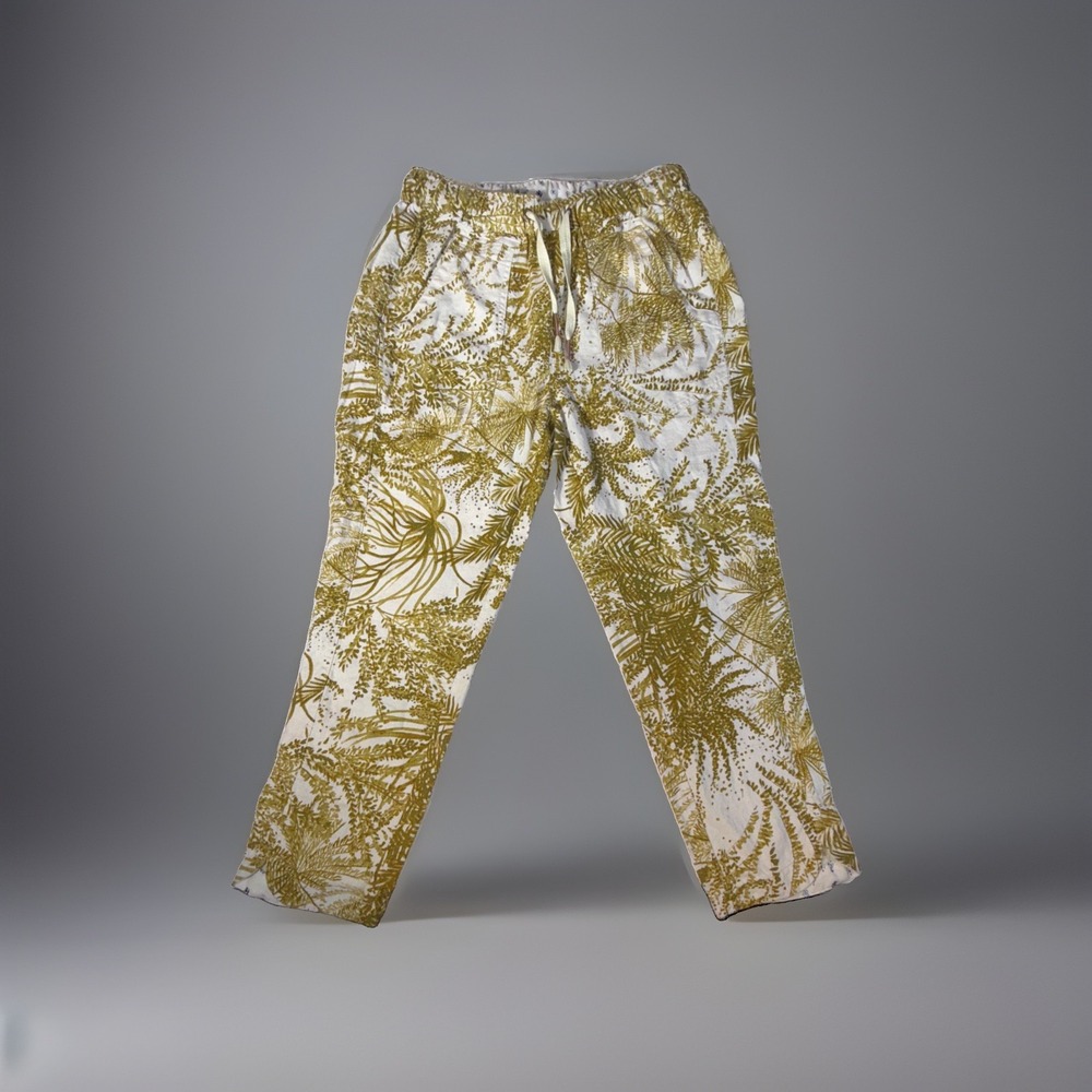 Anthropologie Pilcro The Cottage Linen Pants S Small Green Fern Botanical Crop